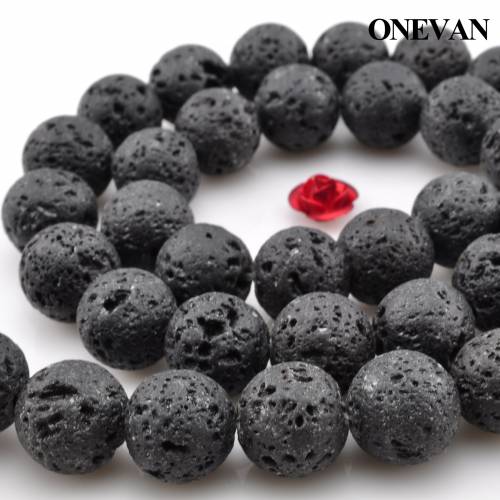ONEVAN Natural Volcanic Black Lava Stone Loose Round Beads Bracelet Necklace Jewelry Making Diy Accessories Pearl Gift Design