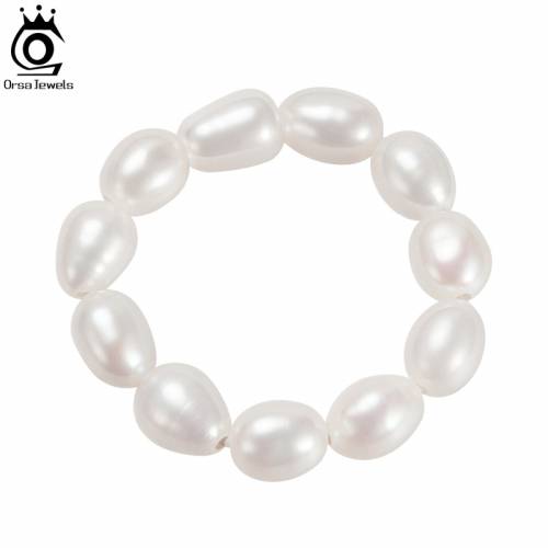 ORSA JEWELS Width Rice Shape Natural Freshwater Pearl Stretch Ring for Women 2021 Trendy Adjustable Finger Rings Jewelry GPR05