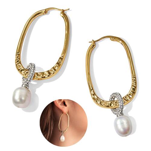 Pair Natural Pearl Freshwater Hoop Earrings 18K Gold Plated High Polished Pearl Dangle Hoop Earrings for Women Girls