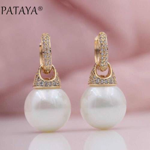 PATAYA New Micro-wax Inlay Natural Zircon 585 Rose Gold Shell Pearls Multifunction Dangle Earrings Women Wedding Party Jewelry