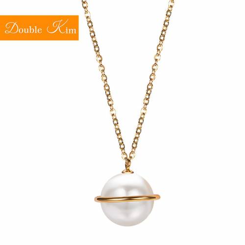 Pearl Planet Pendant Necklace Natural Big Pearl Fashion Jewelry Titanium Stainless Steel Material Trendy Women Necklaces