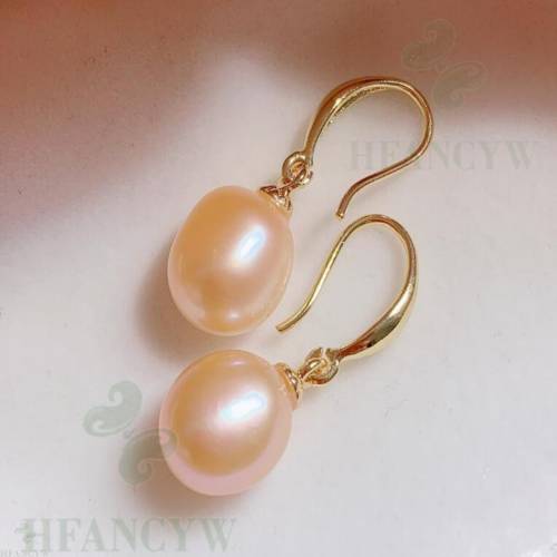 Pink Baroque Pearl Earring 18k Ear Drop Dangle Hook Gift AAA Mesmerizing Women Cultured Flawless Aurora Natural