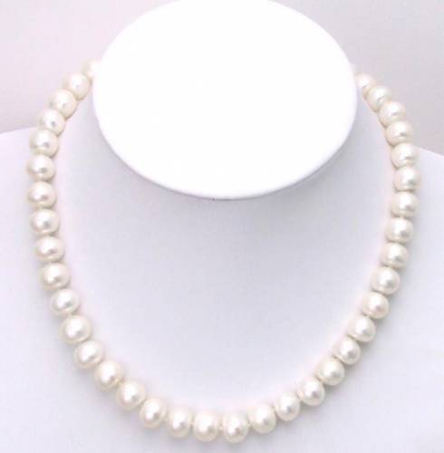 Qingmos 9-10mm Flat Round Natural Freshwater White Pearl Necklace for Women with 10mm Round Ball Clasp 17 Chokers Nec5256