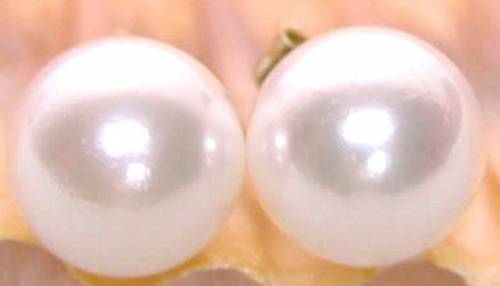 Qingmos AAA 6-7mm Round Ball Natural Freshwater White Pearl Earrings for Women with Genuine 14K Solid Gold Stud Earring