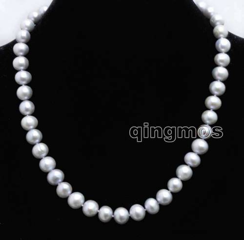 Qingmos Natural 9-10mm Gray Round High Quality Freshwater Pearl 17‘‘ Women choker Necklace-nec6311 Wholesale/retail Free hipping