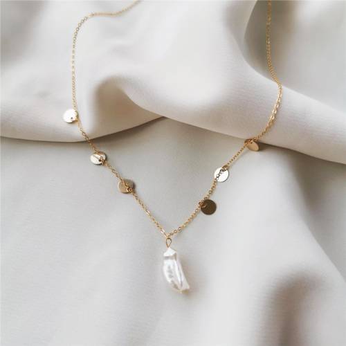 Real 14K Gold Filled Necklace Coins Choker Natural Baroque Pearl Pendants Handmade Jewelry Collier Femme Kolye Wedding Necklace