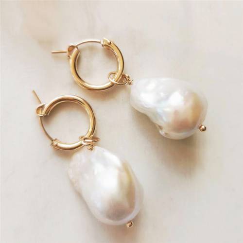 Real Natural Baroque Pearl Earrings 14K Gold Filled Fine Jewelry Hoop Earrings Brincos Pendientes Oorbellen Boho Earrings