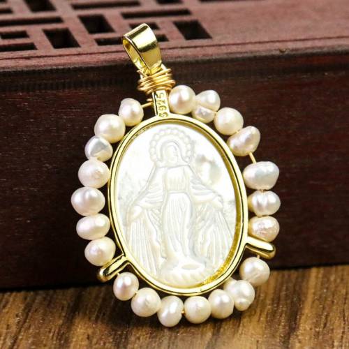Real Shell Natural Mother-of-pearl Pendant Virgin Mary Christianity Amulet Pink Luxury Jewelry Findings DIY Necklace Accessories