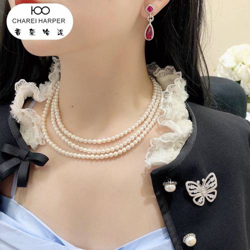 Round flawless millet chain baby pearl necklace Natural freshwater small pearl necklace mini pearl chain - with box dust bag