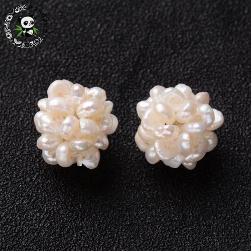 Round Handmad Natural Pearl Cluster Beads - Seashell - 12mm - Hole: 15mm