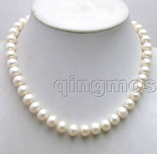 SALE Super Luster Big 10-11mm High quality Natural WHITE Freshwater Flat ball Pearl 17 necklace-nec5370 Free shipping
