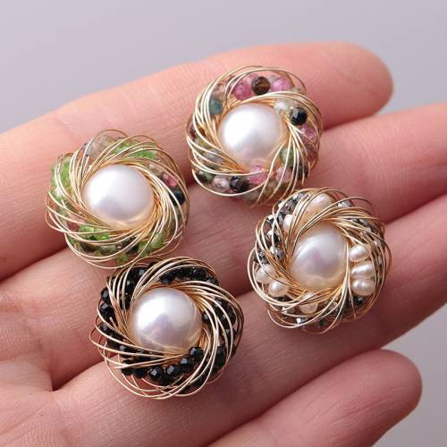 Smart Baroque Natural Pearl Stud Earrings For Women Simple Hand Making Olivine Spinel Charms Business Elegant Jewelry Accessory
