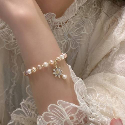 Trendy Natural Freshwater Pearl Bracelet for Women Elegant Baroque Pearl Butterfly Flower Zircon Bracelets Fashion Jewelry Gifts