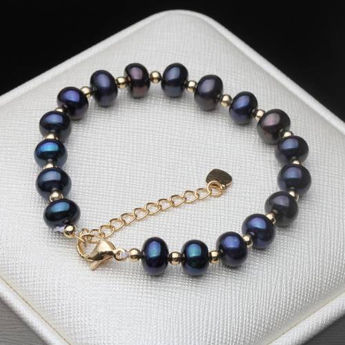 Wedding Natural Freshwater Black Pearl Bracelet For Women - Real Adjustable Strand Bracelet Bridal Birthday Gift
