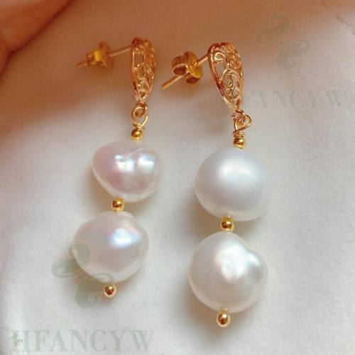White Baroque Pearl Earring 18k Ear Drop Dangle Hook Aurora Irregular Wedding Fashion Party Flawless Natural Gift Real