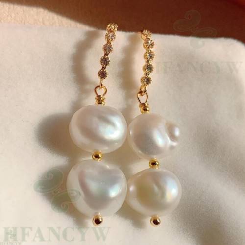 White Baroque Pearl Earring 18k Ear Drop Dangle Hook Irregular Mesmerizing Luxury AAA Jewelry Earbob Natural Gift Cultured