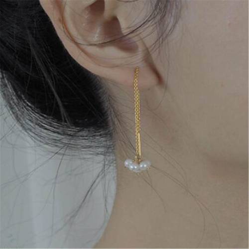 White Baroque Pearl Long Section Earring 18k Ear Stud Aurora Dangle Natural Earbob Jewelry Cultured Fashion Mesmerizing