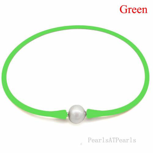 Wholesale 16 inches Green Rubber Silicone Natural 10-11mm Handmade Pearl Necklace