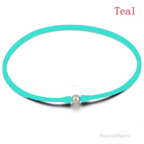Wholesale 16 inches Teal Rubber Silicone Natural 10-11mm Handmade Pearl Necklace