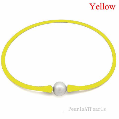 Wholesale 16 inches Yellow Rubber Silicone Natural 10-11mm Handmade Pearl Necklace