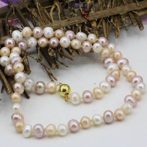 Wholesale price natural pearl necklace 7-8mm freshwater multicolor beads chain women statement choker collar jewels 18inch B3227