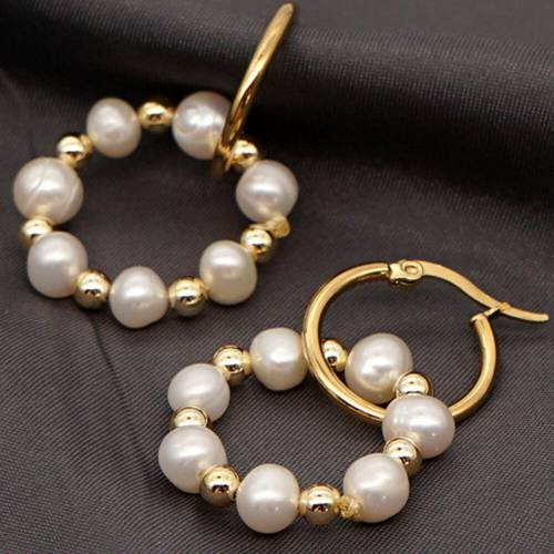 Woman Stainless Steel Earrings Natural Pearls Unusual Earring Korean Earings Fashion Jewelry 2021 Boho Jewelry Hoop Earring