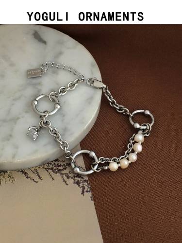 Women Jewelry Bracelet Simply Design One Layer Cool Style High Quality Brass Metal Round Circle Natural Pearl Bracelet Gifts
