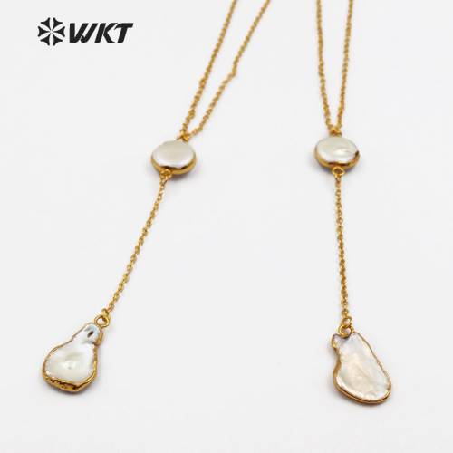 WT-N1127 Wholesale Special Custom Natural Baroque pearl With round shape 24k Gold Electroplated for girl Birthday Gift