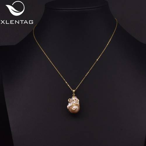 Xlenag Natural Baroque Leaf Necklace Ladies Gift Noble Luxury Pearl Pendant Retro Fashion Necklace Jewelry Sieraden GN0222