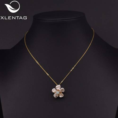 Xlenag Natural Baroque Light Green Pearl Flower Shape Pendant Necklace Female Couple Gift Love 925S Necklace Jewelry GN0221D