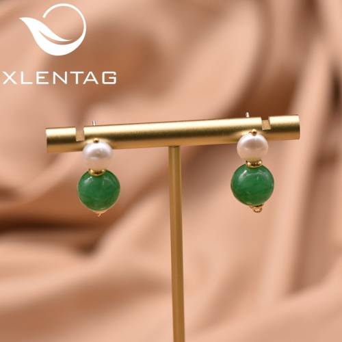 Xlenag Natural Freshwater Pearl And Round Green Handmade Earrings Female 2020 Birthday Gift Earring Jewelry Pendant Aros GE0964B