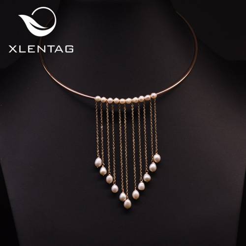 Xlentag Handmade Natural Fresh Water Pearl Tassel Choker Necklace For Women Wedding Engagement Gothic Necklace Jewelry GN0183