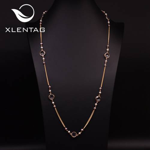 Xlentag Natural Fresh Water Pearl Zircon Long Necklace For Women Party Luxury Sweater Chain Fine Jewelry naszyjnik GN0184