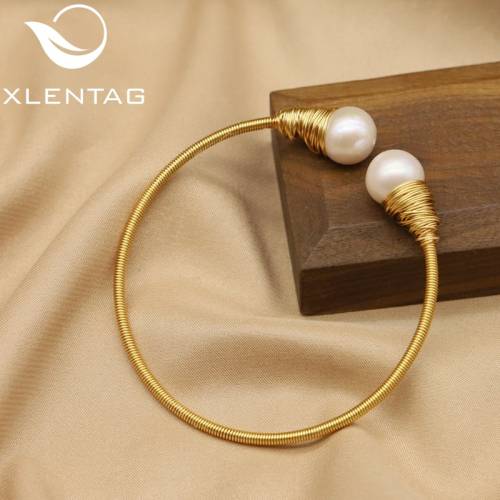XlentAg Natural Fresh Water White Pearl Friendship Bracelet Simple Bangle For Birthday Gift Women‘s Boho Jewelry Feminina GB0114