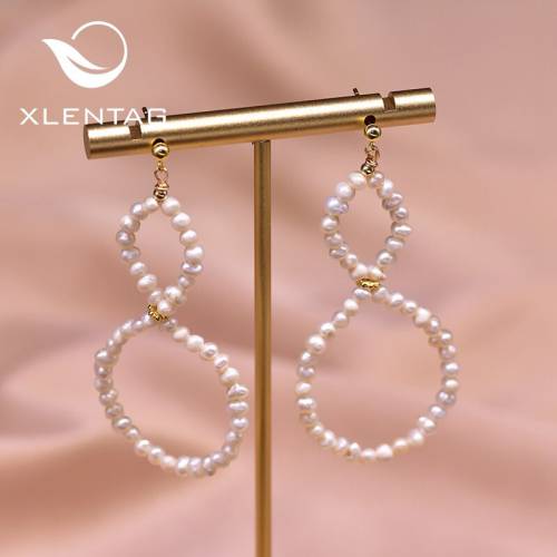 XlentAg Natural White Pearls Number 8 Shape Earrings For Girls Wedding Party Women‘s Minimalist Jewelry Pendientes Mujer GE0916