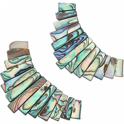 BENECREAT 2 Strands Natural Abalone Shell Rectangle Graduated Strands with Storage Containers for DIY Jewelry Making - 13pcs per Strand