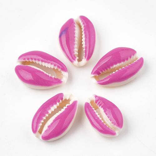 Cowrie Shell Beads - with Enamel - No Hole/Undrilled - Camellia - 20~26x13~18x5~7mm