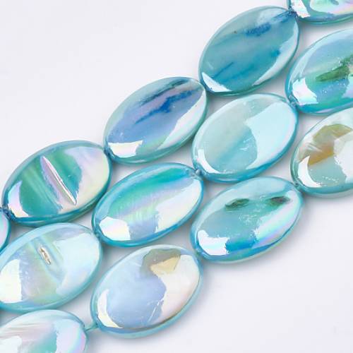 Nbeads AB Color Natural Freshwater Shell Beads Strands - Dyed - Oval - SkyBlue - 17~18x125x4~5mm - Hole: 1mm; about 22pcs/strand - 157‘‘
