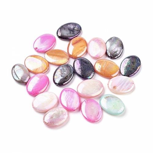 Nbeads Natural Freshwater Shell Beads - AB Color - Dyed - Oval - Mixed Color - 18x13x4mm - Hole: 1mm
