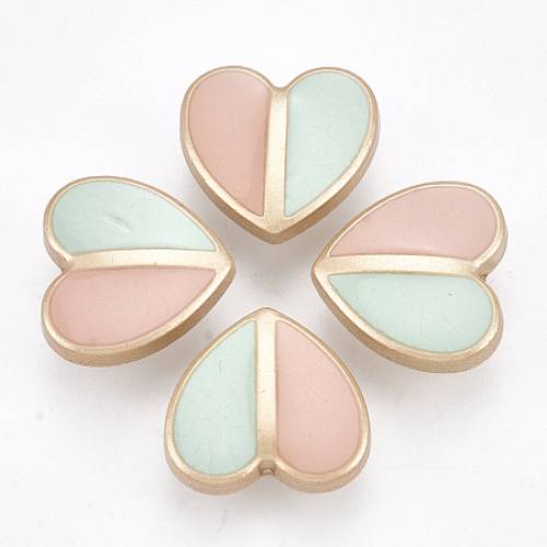 CCB Plastic Shank Buttons - with Enamel - Heart - Matte Gold Color - Colorful - 175x185x85mm - Hole: 35mm