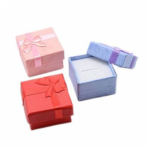 ARRICRAFT 12pcs Mixed Color Cube Cardboard Ring Boxes with Satin Ribbons Bowknot