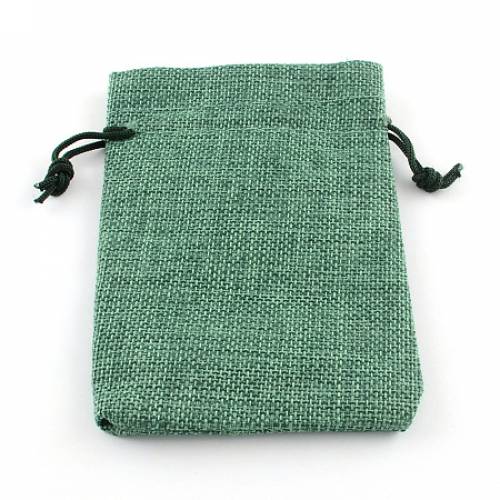 Burlap Packing Pouches Drawstring Bags - Medium Sea Green - 9x7cm