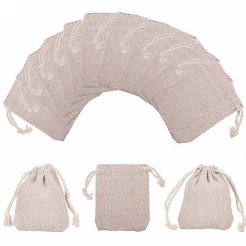 NBEADS 10 Pcs 354x315 Inch Wheat Cotton Gift Bags Samples Pouches Drawstring Bags Jewelry Pouches Favor Bags