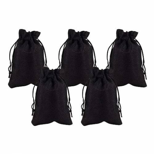NBEADS 5 Pcs Black Drawstring Burlap Bags Gift Bags 14x10cm for Wedding Party - Arts & Crafts Projects - Presents - Snacks & Jewelry - Christmas