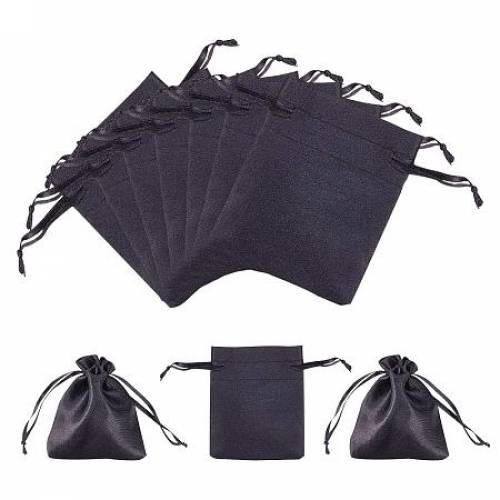 PandaHall Elite 50pcs Black Satin Gift Bag Drawstring Pouch Bags Wedding Favors Bridal Shower Candy Jewelry Bags - 35x 27