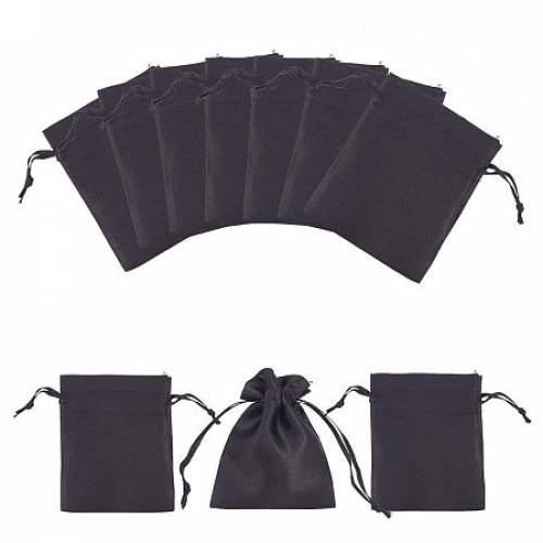 PandaHall Elite 50pcs Black Satin Gift Bag Drawstring Pouch Bags Wedding Favors Bridal Shower Candy Jewelry Bags - 3x 4