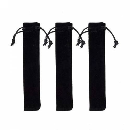 PandaHall Elite 50pcs Black Velvet Pouches Bags with Drawstring Pen Holders Gift Bags for Pen Pencil Jewelry Bracelets Necklaces Storage (65