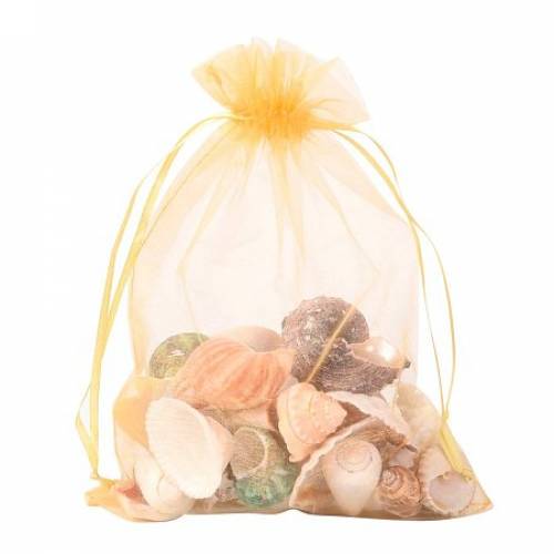 NBEADS 10 Pcs Organza Bags with Ribbons Wedding Favor Bags Jewelry Samples Display Pouches Gift Bags Drawstring - Goldenrod - 23x17cm